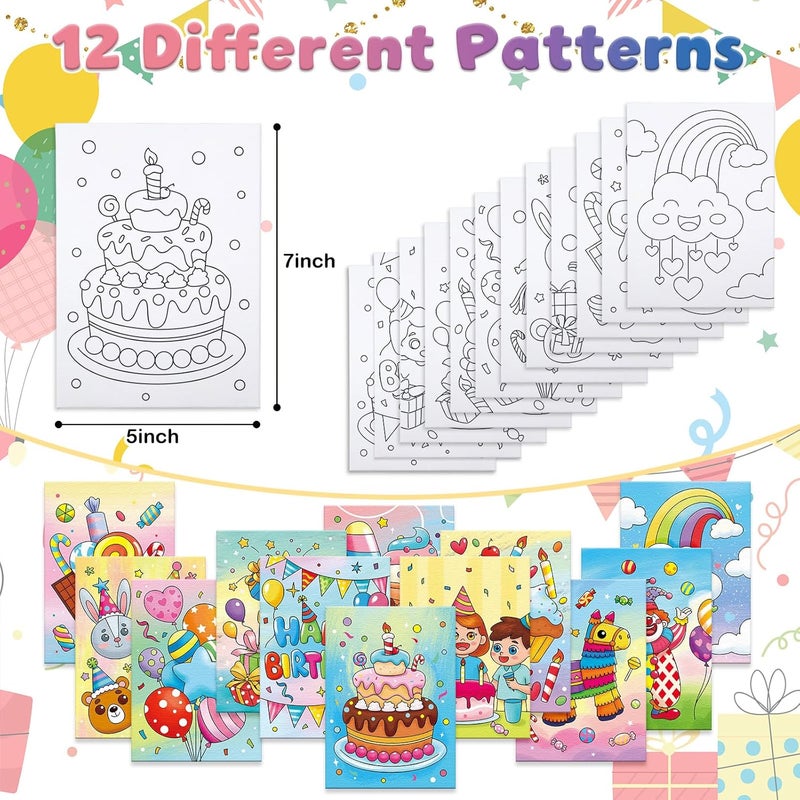 Anseal 12 Packs Birthday Pre Drawn Canvas to Paint, 5" X 7" Pre Printed Canvas for Kids, Pre Stretched Canvas Outline Painting Boards for Beginners, Students, Party Favor - Image 4